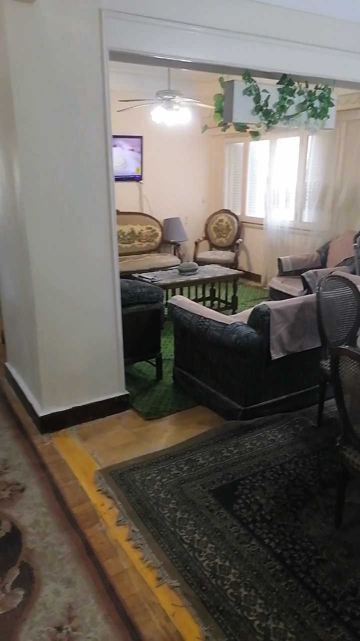 شقه مفروشه بجليم تطل علي حديقة قصر، غير مجروحه ومكيفه